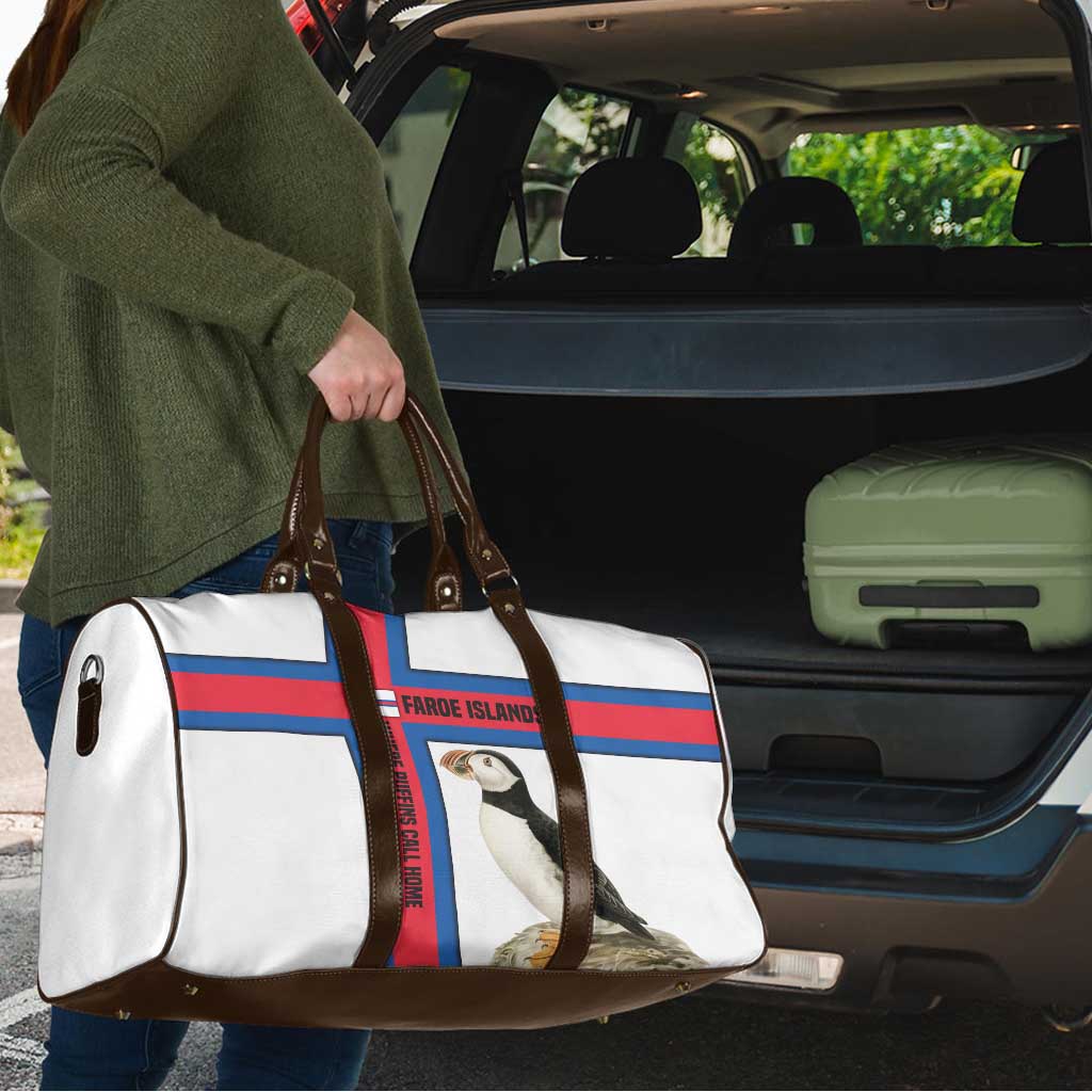 Faroe Islands Travel Bag with Red Blue Cross Design and Puffin Bird - Wonder Print Shop