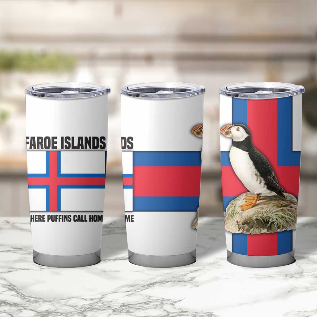 Faroe Islands Tumbler Cup with Red Blue Cross Design and Puffin Bird - Wonder Print Shop