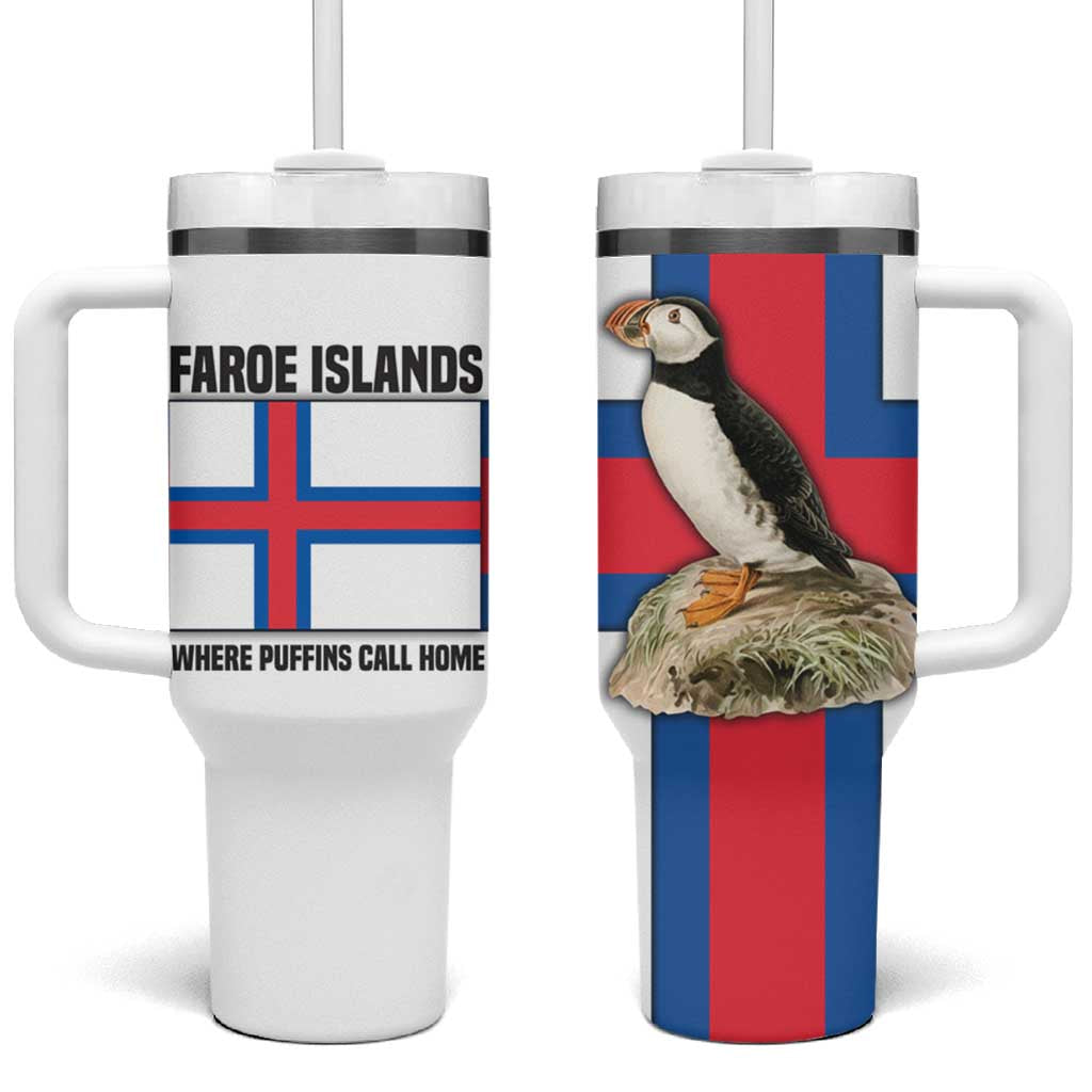 Faroe Islands Tumbler With Handle with Red Blue Cross Design and Puffin Bird - Wonder Print Shop