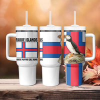 Faroe Islands Tumbler With Handle with Red Blue Cross Design and Puffin Bird - Wonder Print Shop