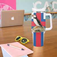 Faroe Islands Tumbler With Handle with Red Blue Cross Design and Puffin Bird - Wonder Print Shop