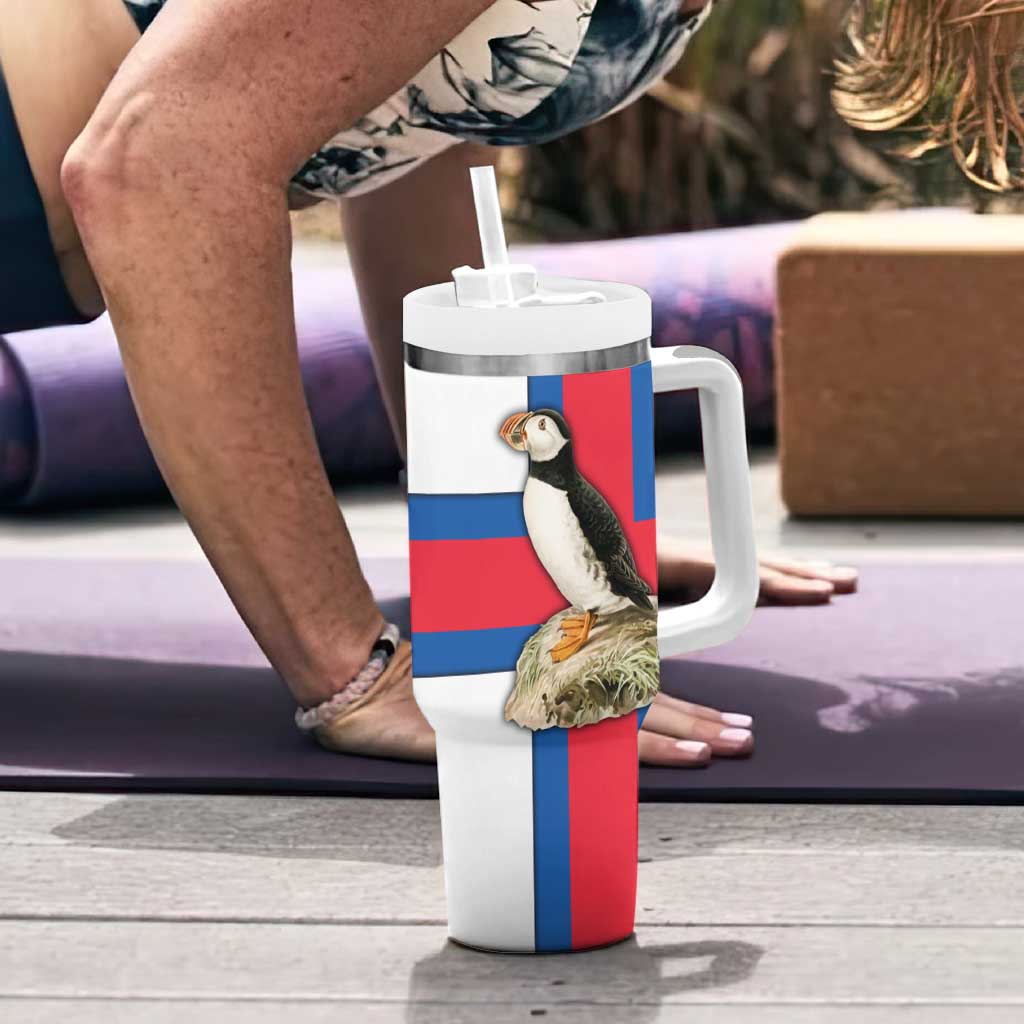 Faroe Islands Tumbler With Handle with Red Blue Cross Design and Puffin Bird - Wonder Print Shop