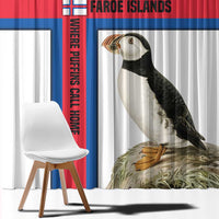 Faroe Islands Window Curtain with Red Blue Cross Design and Puffin Bird - Wonder Print Shop