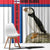 Faroe Islands Window Curtain with Red Blue Cross Design and Puffin Bird - Wonder Print Shop