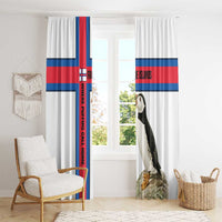 Faroe Islands Window Curtain with Red Blue Cross Design and Puffin Bird - Wonder Print Shop