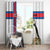 Faroe Islands Window Curtain with Red Blue Cross Design and Puffin Bird - Wonder Print Shop