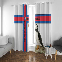 Faroe Islands Window Curtain with Red Blue Cross Design and Puffin Bird - Wonder Print Shop