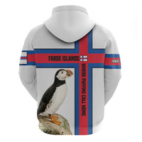 Faroe Islands Zip Hoodie with Red Blue Cross Design and Puffin Bird - Wonder Print Shop