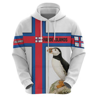 Faroe Islands Zip Hoodie with Red Blue Cross Design and Puffin Bird - Wonder Print Shop