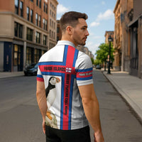 Faroe Islands Zipper Polo Shirt with Red Blue Cross Design and Puffin Bird - Wonder Print Shop