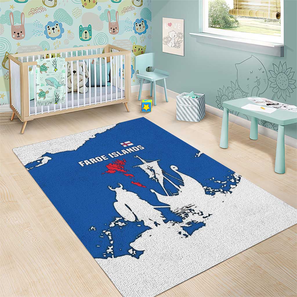 Faroe Islands Area Rug with Viking Ship and Map Silhouette - Wonder Print Shop