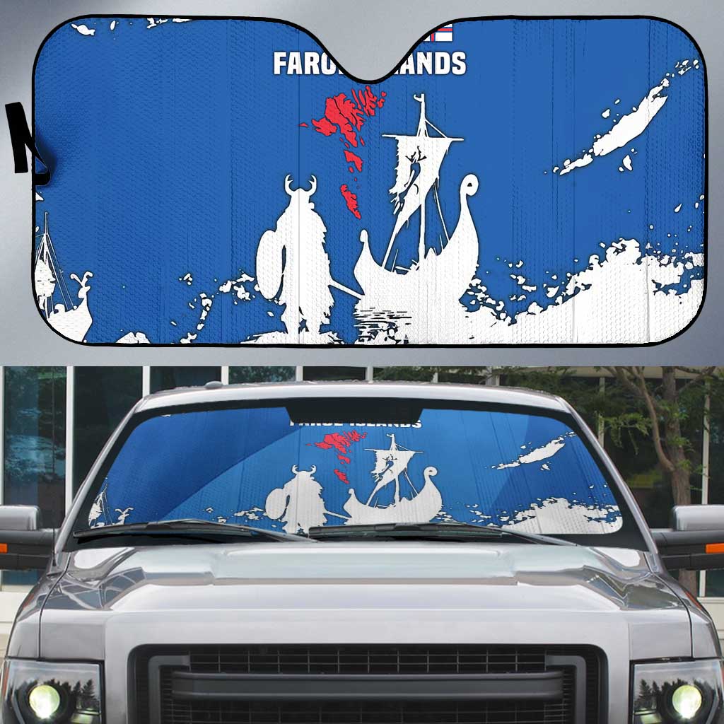Faroe Islands Auto Sun Shade with Viking Ship and Map Silhouette - Wonder Print Shop