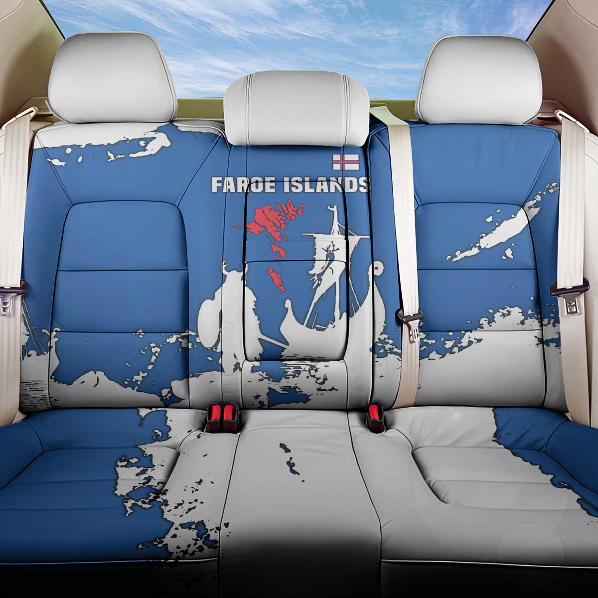 Faroe Islands Back Car Seat Cover with Viking Ship and Map Silhouette - Wonder Print Shop