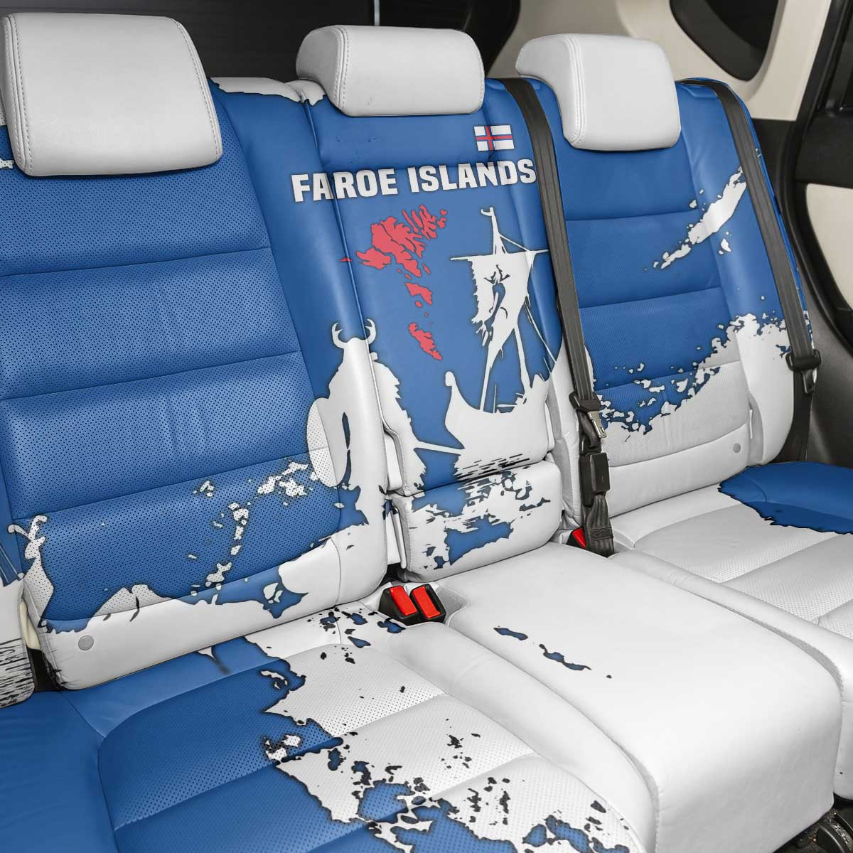 Faroe Islands Back Car Seat Cover with Viking Ship and Map Silhouette - Wonder Print Shop
