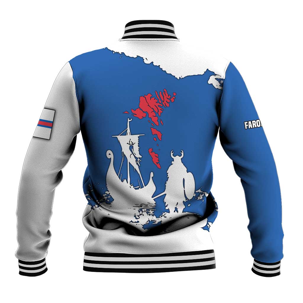 Faroe Islands Baseball Jacket with Viking Ship and Map Silhouette - Wonder Print Shop