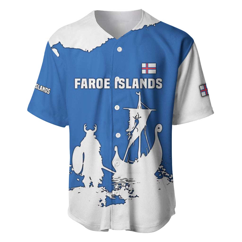 Faroe Islands Baseball Jersey with Viking Ship and Map Silhouette - Wonder Print Shop