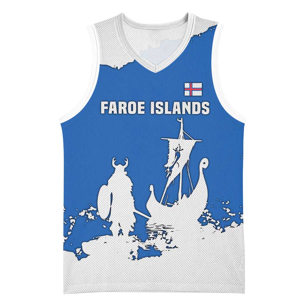 Faroe Islands Basketball Jersey with Viking Ship and Map Silhouette - Wonder Print Shop