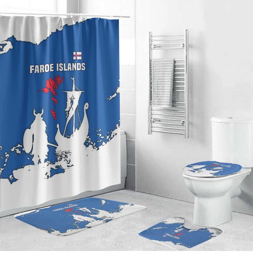 Faroe Islands Bathroom Set with Viking Ship and Map Silhouette - Wonder Print Shop