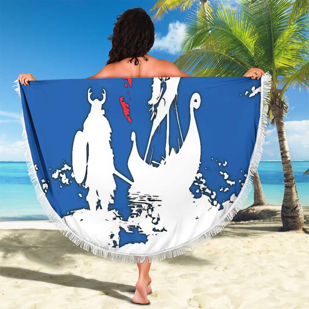 Faroe Islands Beach Blanket with Viking Ship and Map Silhouette - Wonder Print Shop