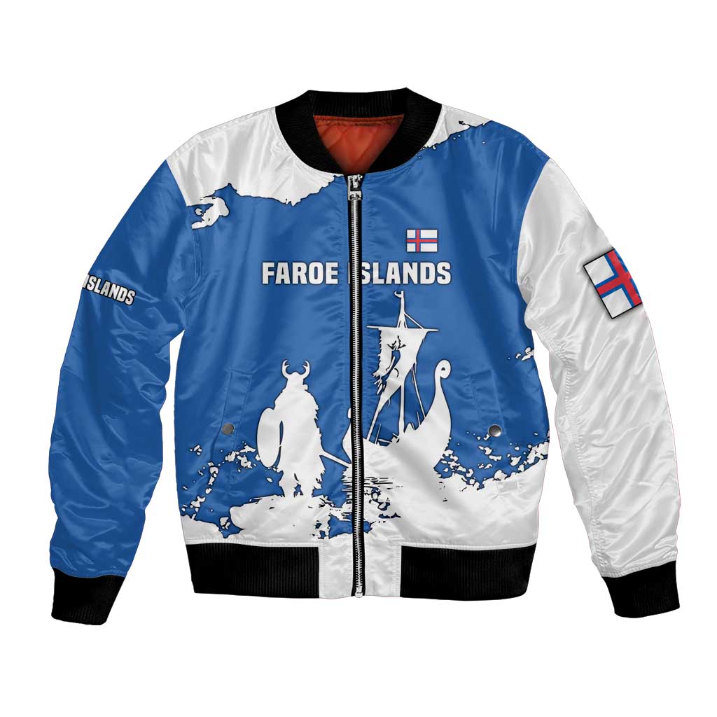 Faroe Islands Bomber Jacket with Viking Ship and Map Silhouette - Wonder Print Shop