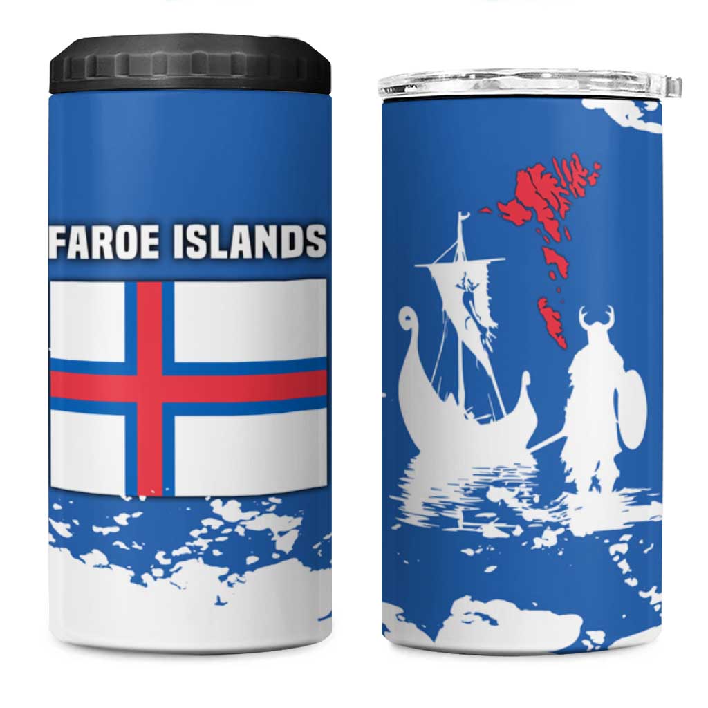 Faroe Islands 4 in 1 Can Cooler Tumbler with Viking Ship and Map Silhouette - Wonder Print Shop