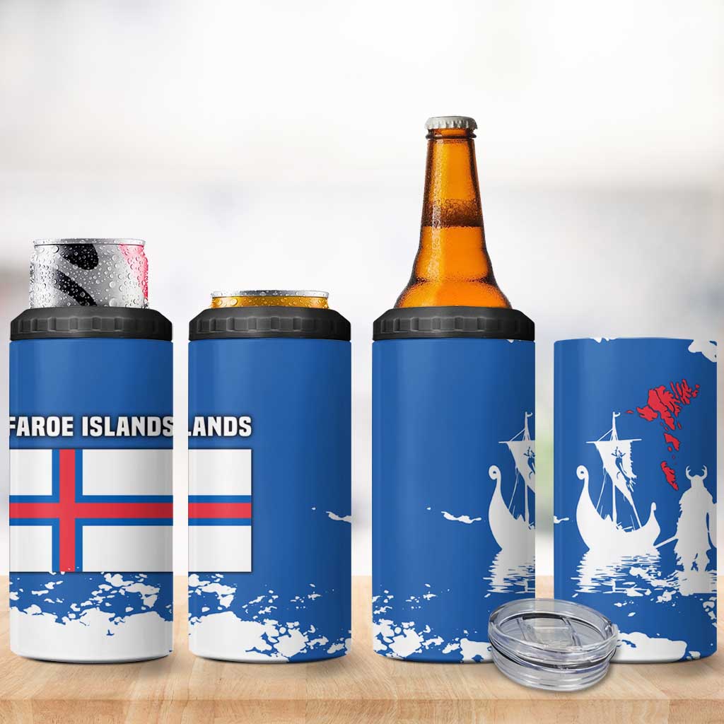 Faroe Islands 4 in 1 Can Cooler Tumbler with Viking Ship and Map Silhouette - Wonder Print Shop
