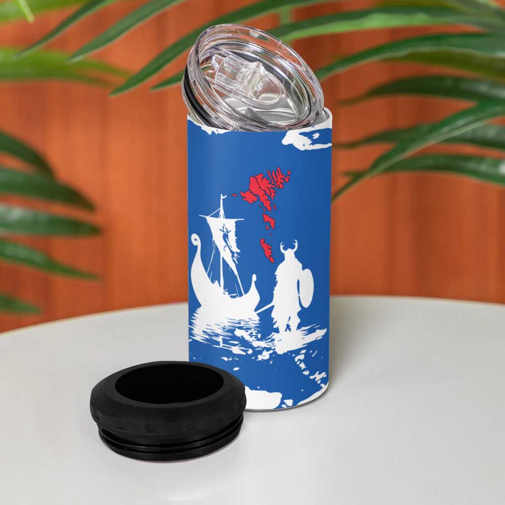 Faroe Islands 4 in 1 Can Cooler Tumbler with Viking Ship and Map Silhouette - Wonder Print Shop