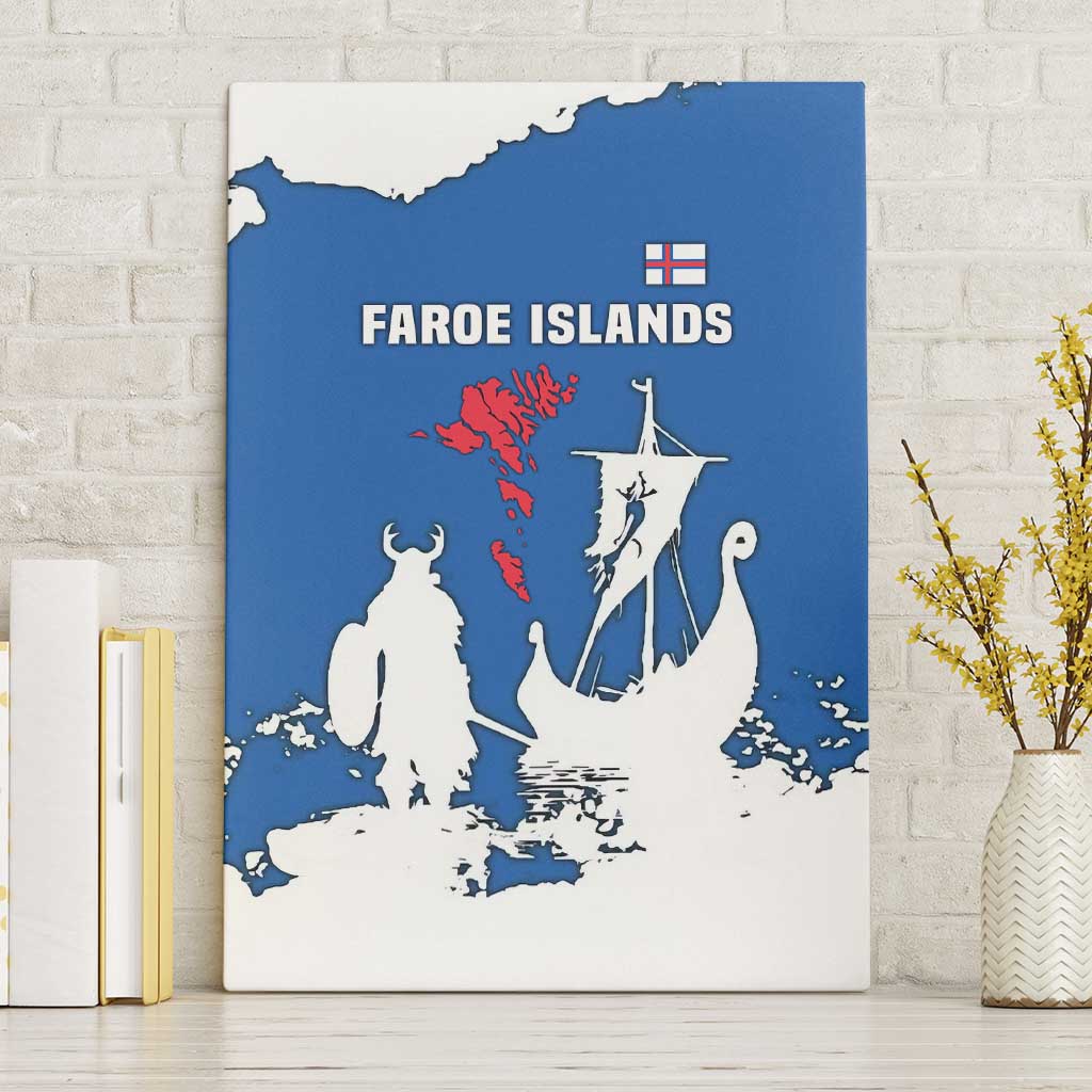 Faroe Islands Canvas Wall Art with Viking Ship and Map Silhouette - Wonder Print Shop