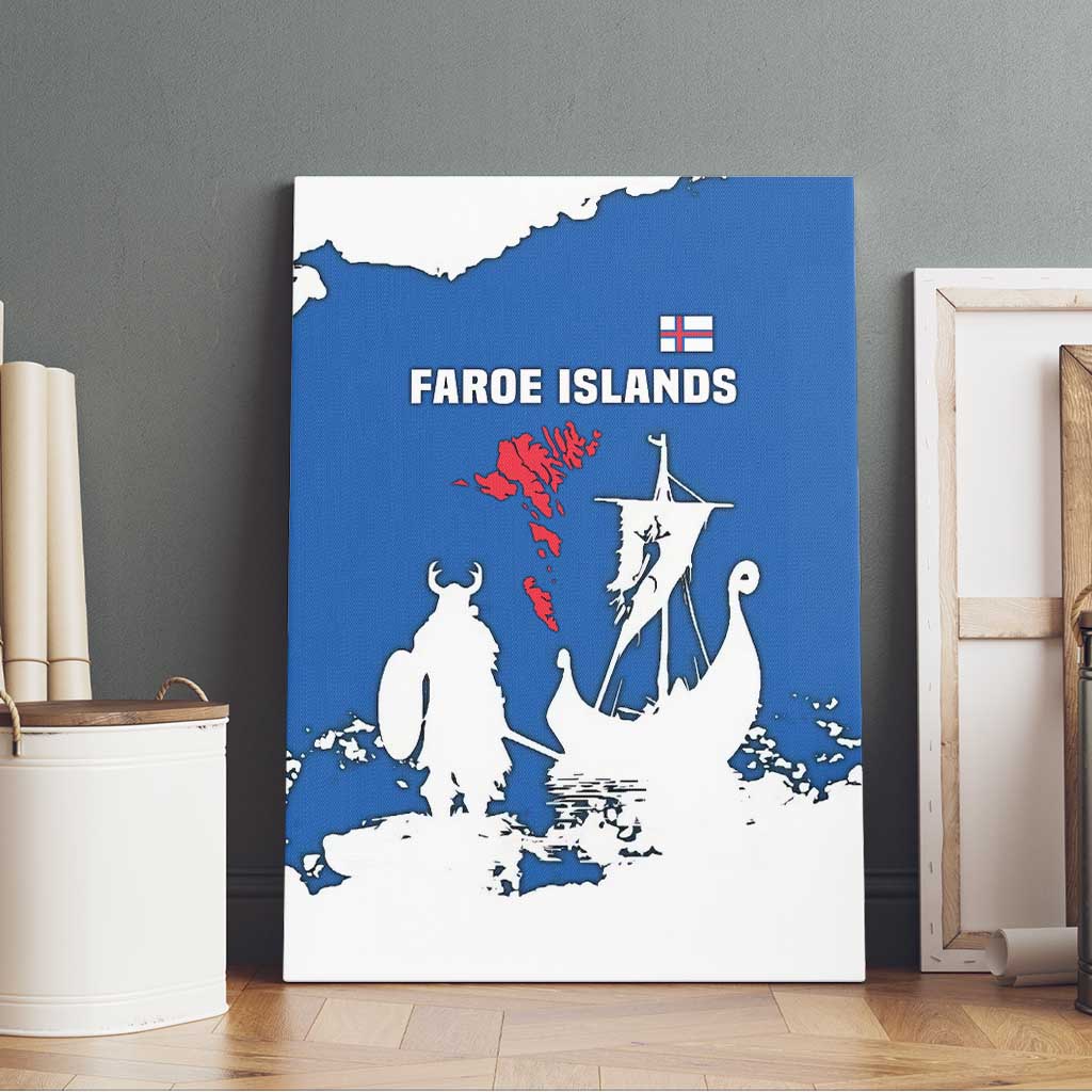 Faroe Islands Canvas Wall Art with Viking Ship and Map Silhouette - Wonder Print Shop