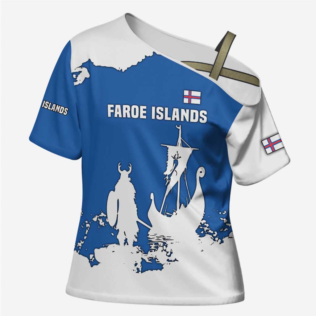 Faroe Islands Cross Shoulder Shirt with Viking Ship and Map Silhouette - Wonder Print Shop