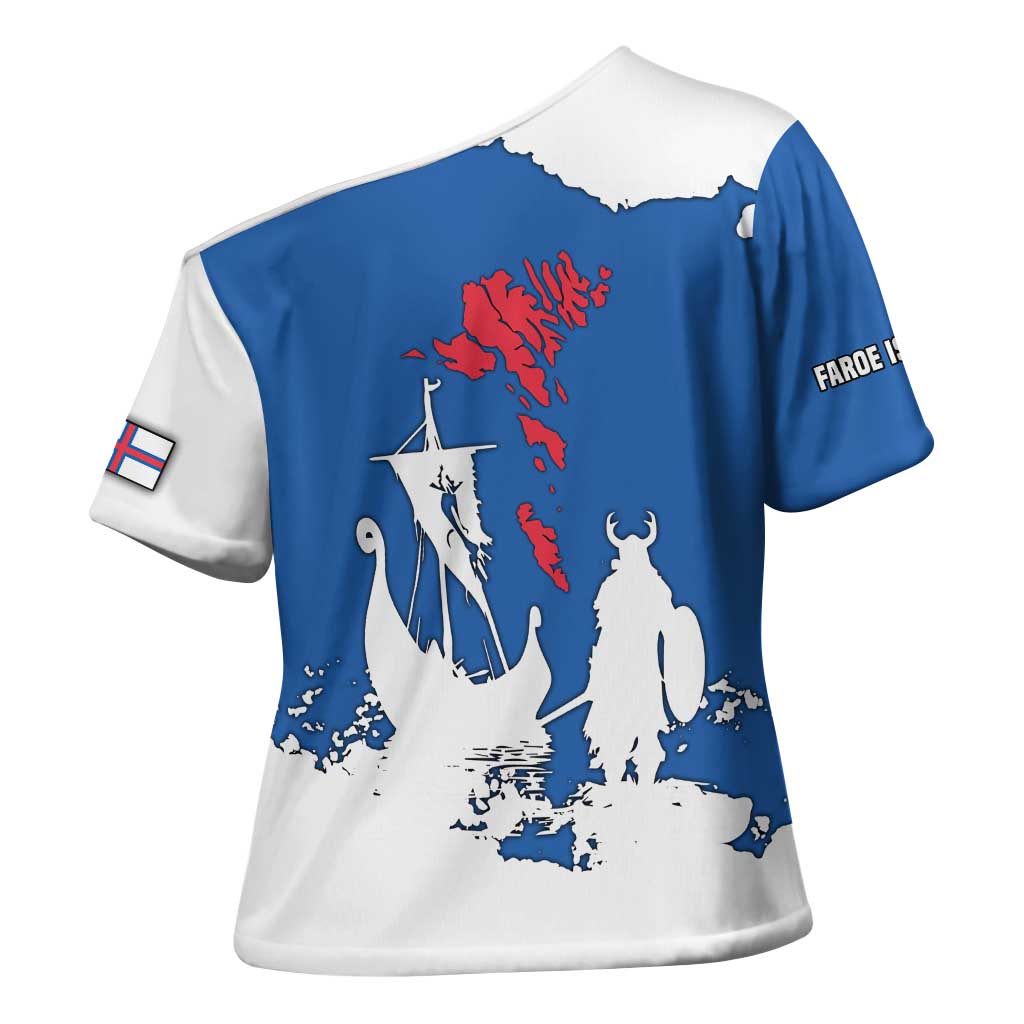 Faroe Islands Cross Shoulder Shirt with Viking Ship and Map Silhouette - Wonder Print Shop