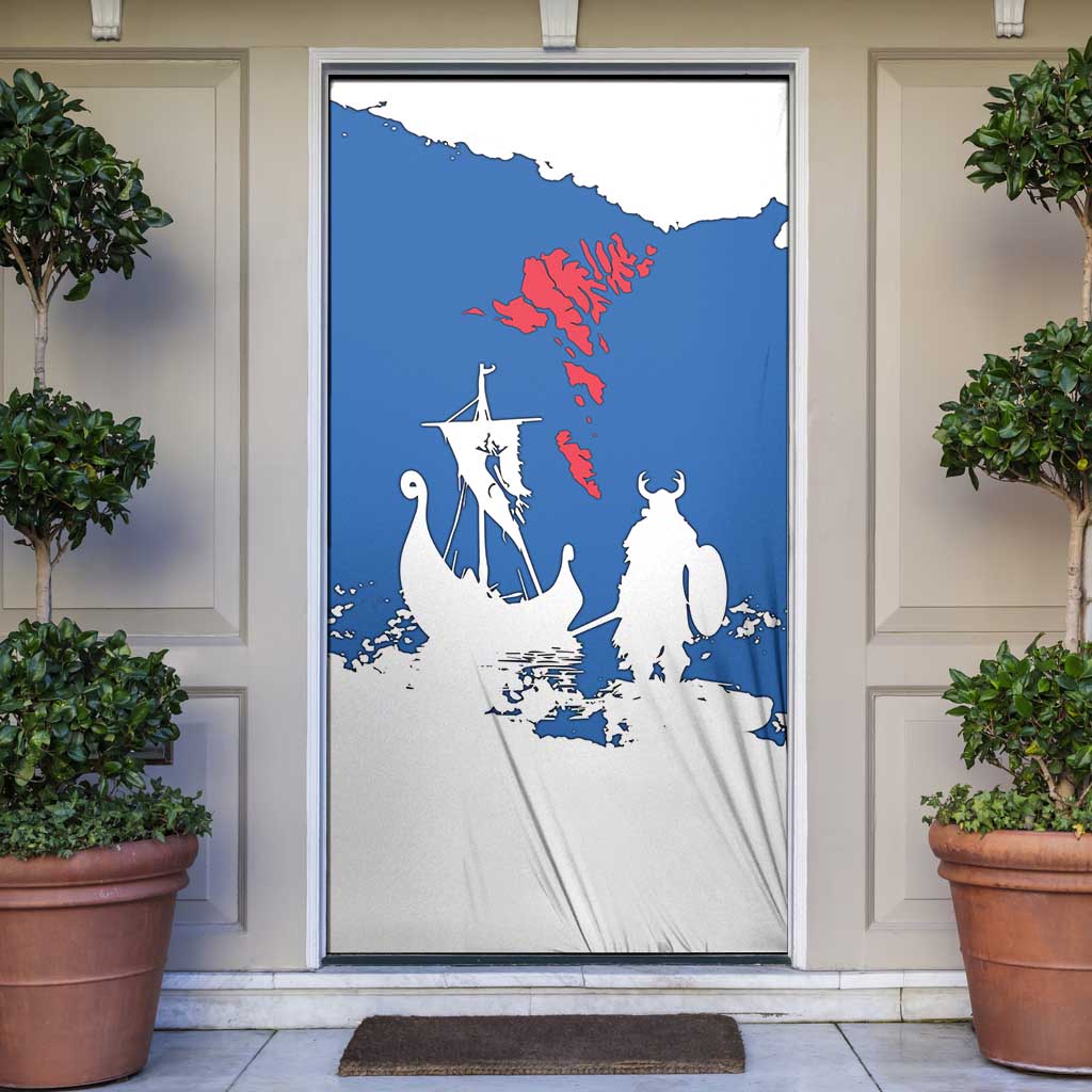 Faroe Islands Door Cover with Viking Ship and Map Silhouette - Wonder Print Shop