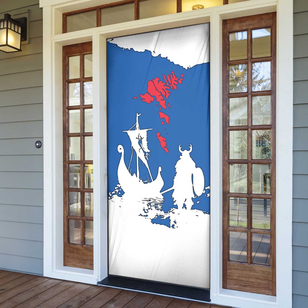 Faroe Islands Door Cover with Viking Ship and Map Silhouette - Wonder Print Shop