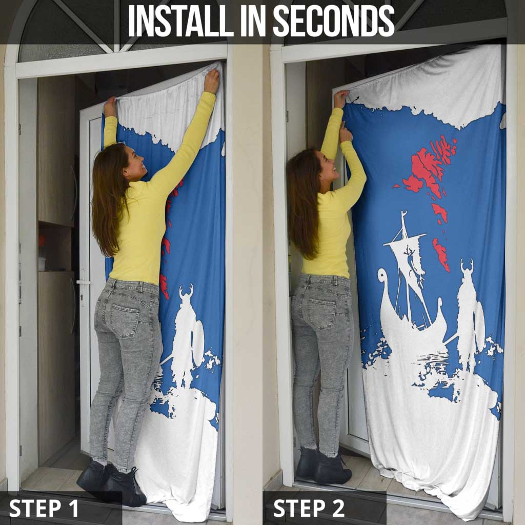 Faroe Islands Door Cover with Viking Ship and Map Silhouette - Wonder Print Shop