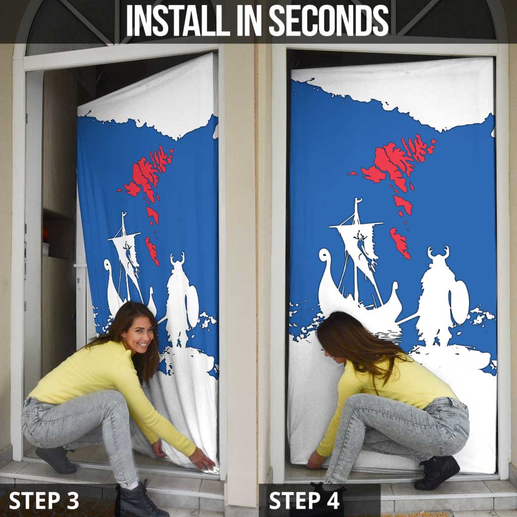 Faroe Islands Door Cover with Viking Ship and Map Silhouette - Wonder Print Shop