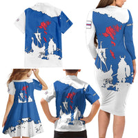 Faroe Islands Family Matching Long Sleeve Bodycon Dress and Hawaiian Shirt with Viking Ship and Map Silhouette - Wonder Print Shop