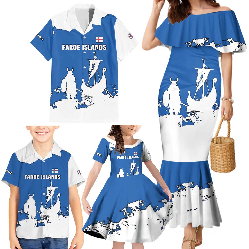 Faroe Islands Family Matching Mermaid Dress and Hawaiian Shirt with Viking Ship and Map Silhouette - Wonder Print Shop
