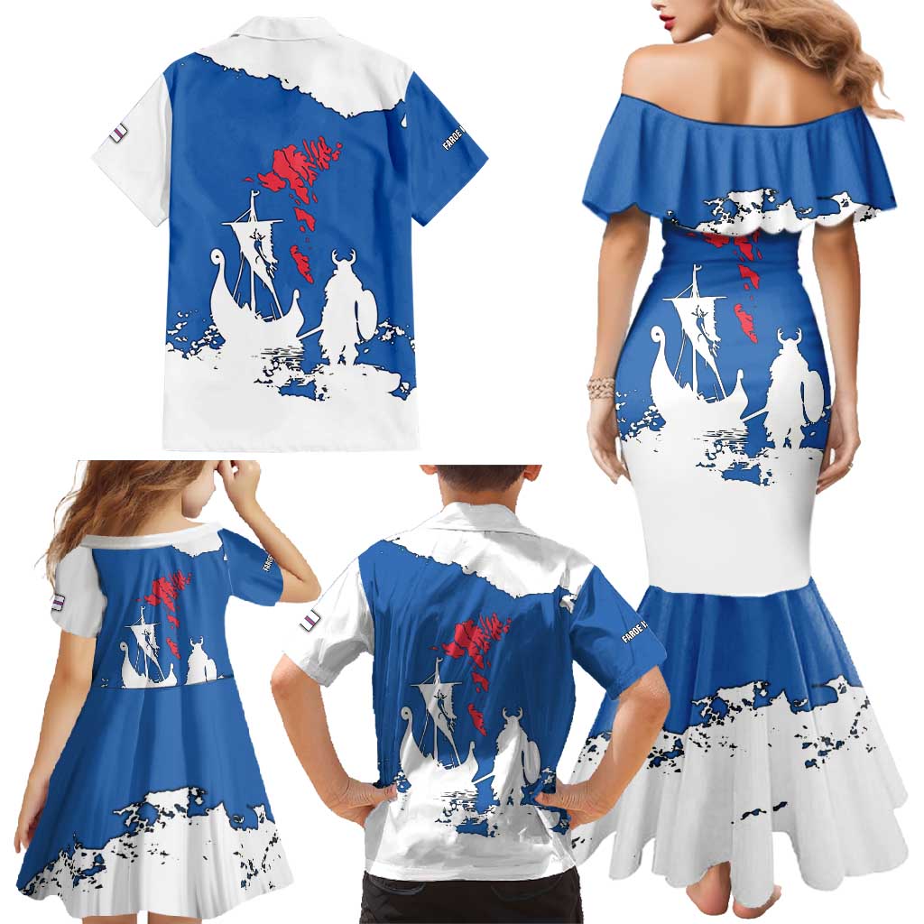 Faroe Islands Family Matching Mermaid Dress and Hawaiian Shirt with Viking Ship and Map Silhouette - Wonder Print Shop