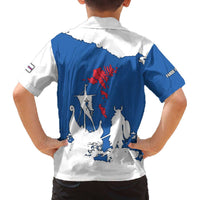 Faroe Islands Family Matching Off The Shoulder Long Sleeve Dress and Hawaiian Shirt with Viking Ship and Map Silhouette - Wonder Print Shop