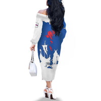 Faroe Islands Family Matching Off The Shoulder Long Sleeve Dress and Hawaiian Shirt with Viking Ship and Map Silhouette - Wonder Print Shop