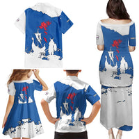 Faroe Islands Family Matching Puletasi and Hawaiian Shirt with Viking Ship and Map Silhouette - Wonder Print Shop