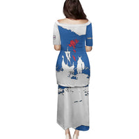 Faroe Islands Family Matching Puletasi and Hawaiian Shirt with Viking Ship and Map Silhouette - Wonder Print Shop