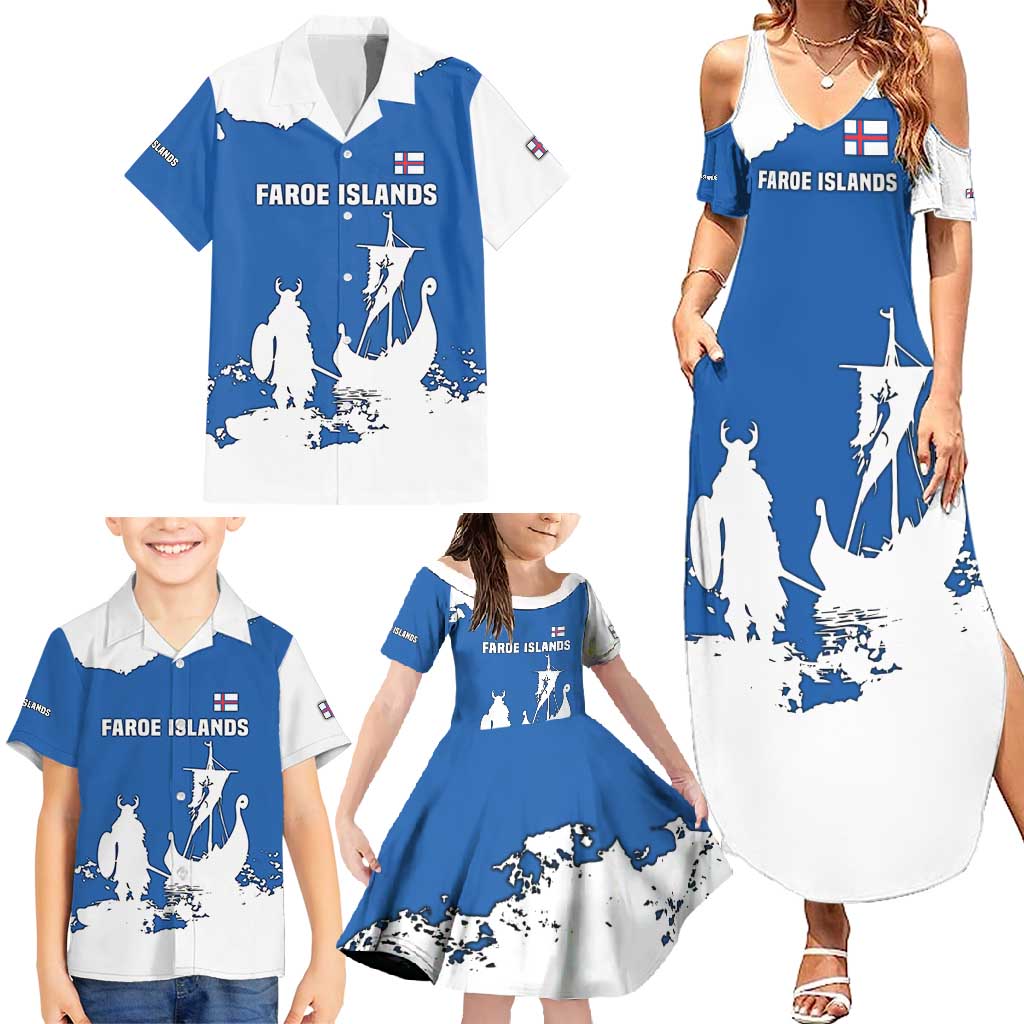 Faroe Islands Family Matching Summer Maxi Dress and Hawaiian Shirt with Viking Ship and Map Silhouette - Wonder Print Shop