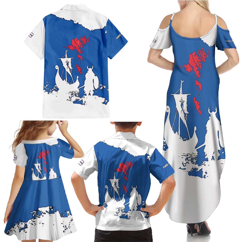 Faroe Islands Family Matching Summer Maxi Dress and Hawaiian Shirt with Viking Ship and Map Silhouette - Wonder Print Shop