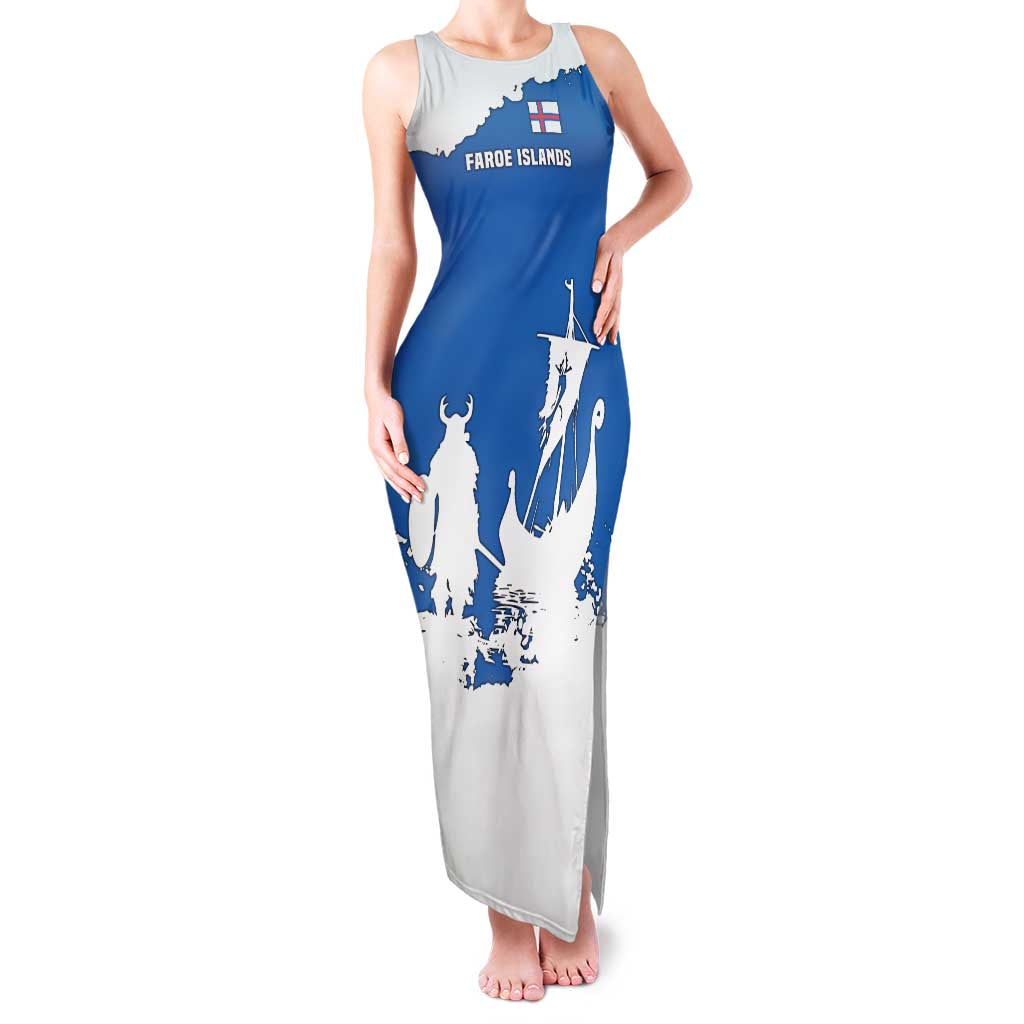 Faroe Islands Family Matching Tank Maxi Dress and Hawaiian Shirt with Viking Ship and Map Silhouette - Wonder Print Shop