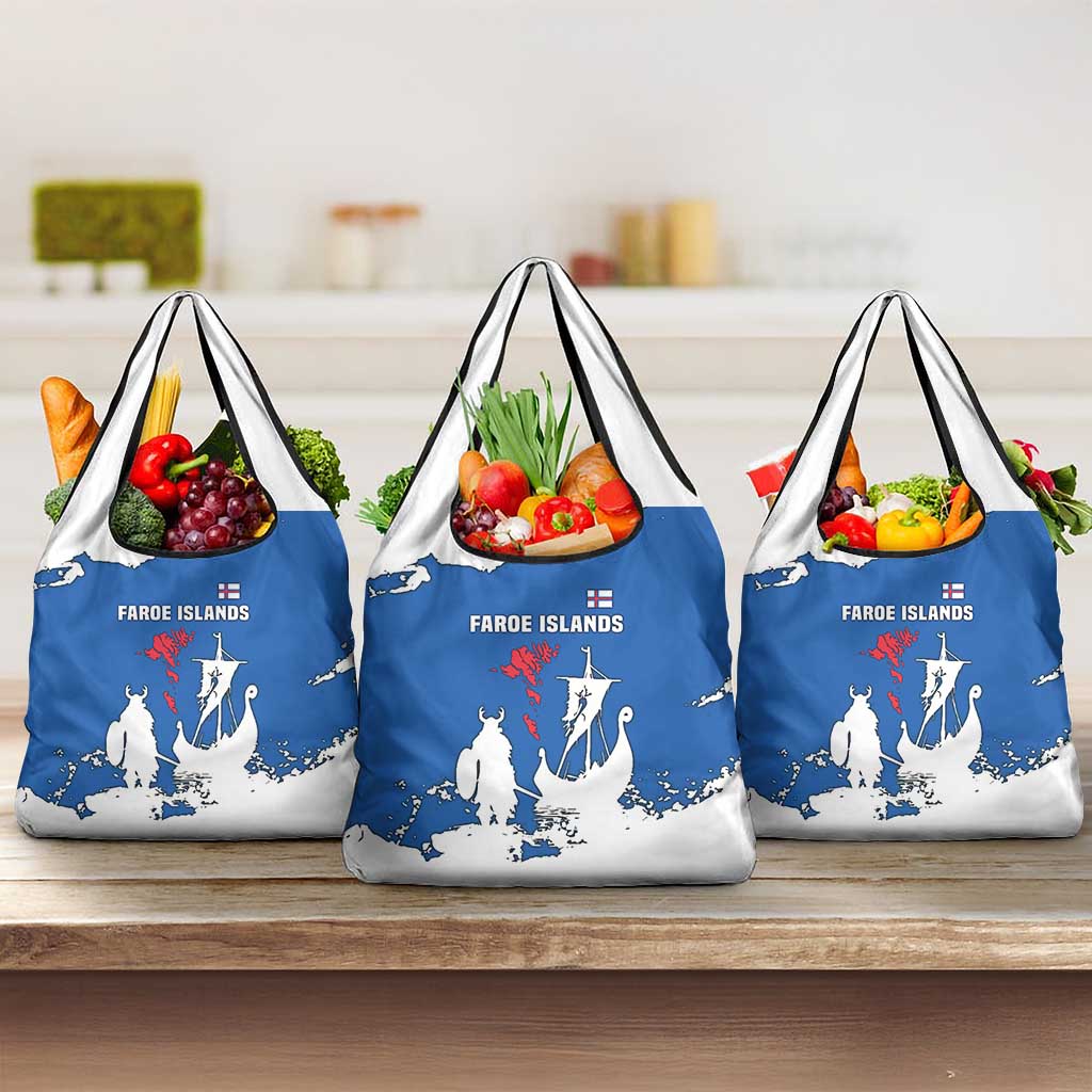 Faroe Islands Grocery Bag with Viking Ship and Map Silhouette - Wonder Print Shop