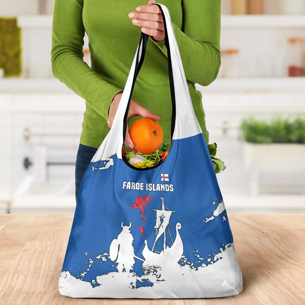 Faroe Islands Grocery Bag with Viking Ship and Map Silhouette - Wonder Print Shop