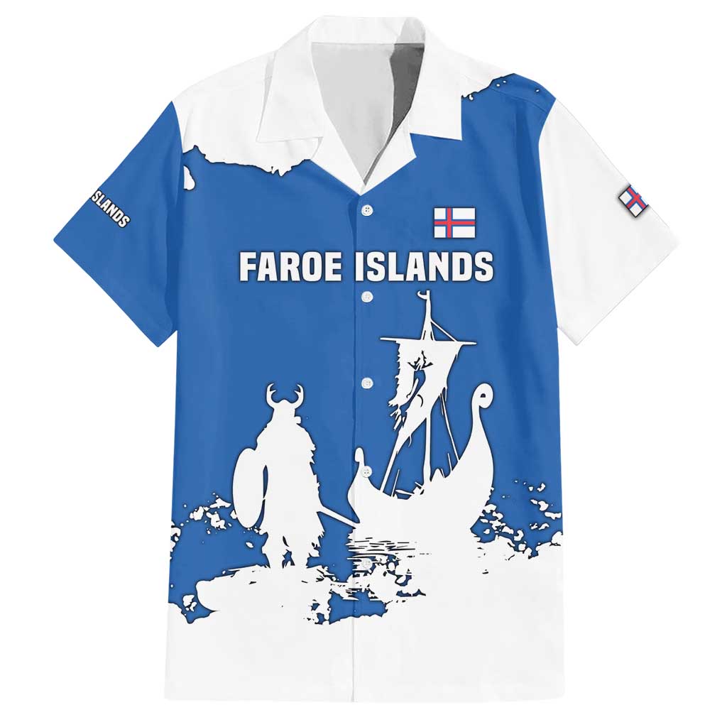Faroe Islands Hawaiian Shirt with Viking Ship and Map Silhouette - Wonder Print Shop