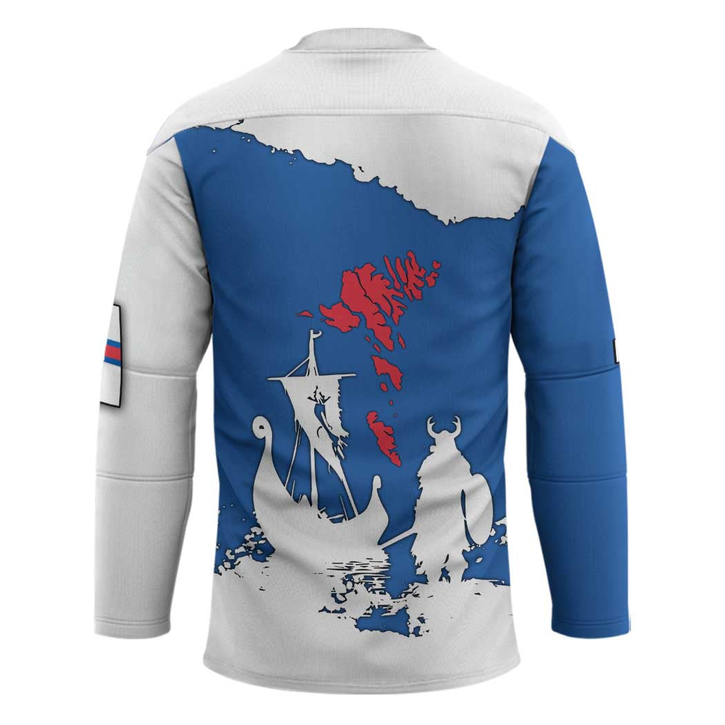 Faroe Islands Hockey Jersey with Viking Ship and Map Silhouette - Wonder Print Shop