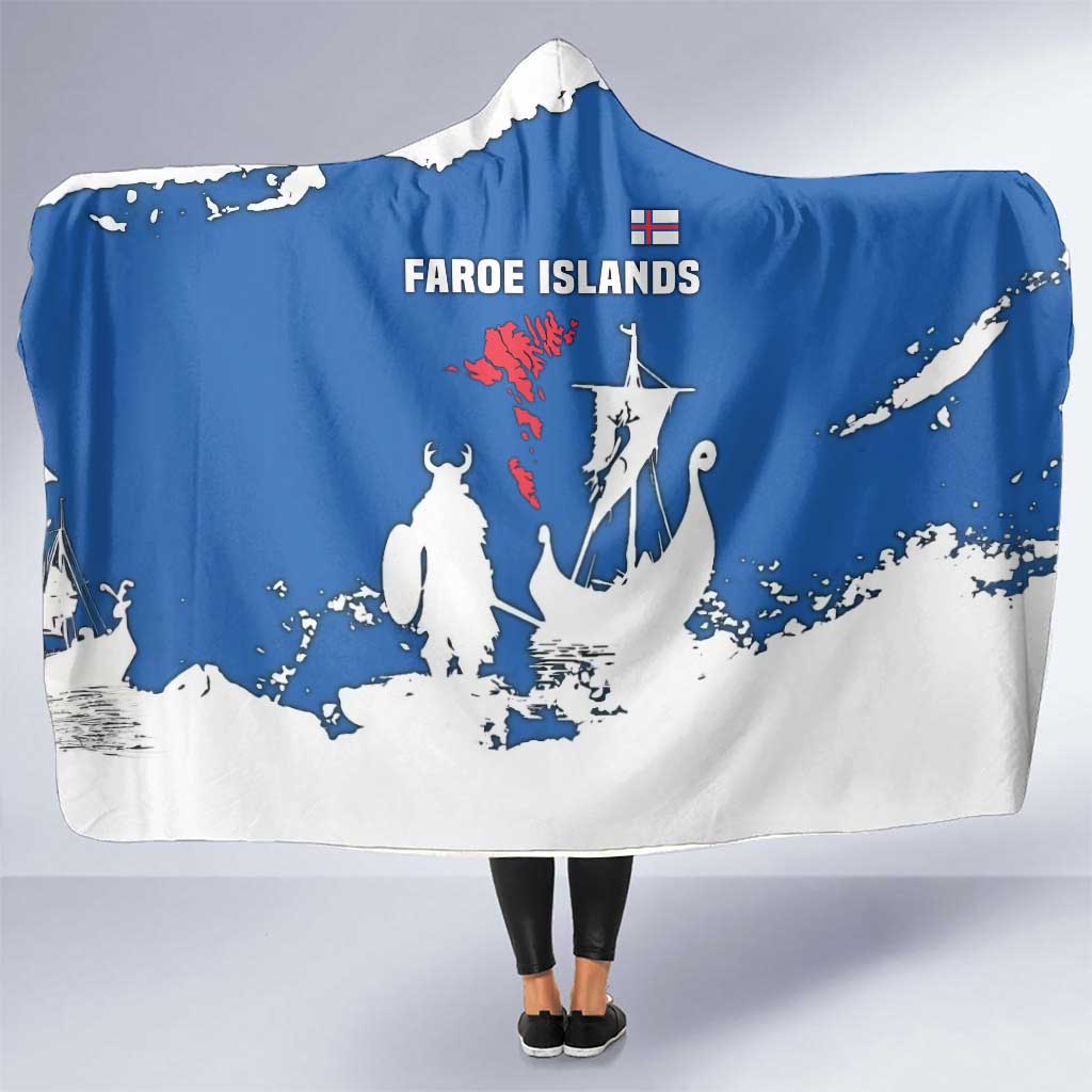 Faroe Islands Hooded Blanket with Viking Ship and Map Silhouette - Wonder Print Shop